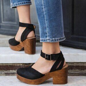 Free People Black Suede Walk This Way Clog Ballet Ankle Strap Size 37 EU  6.5 US